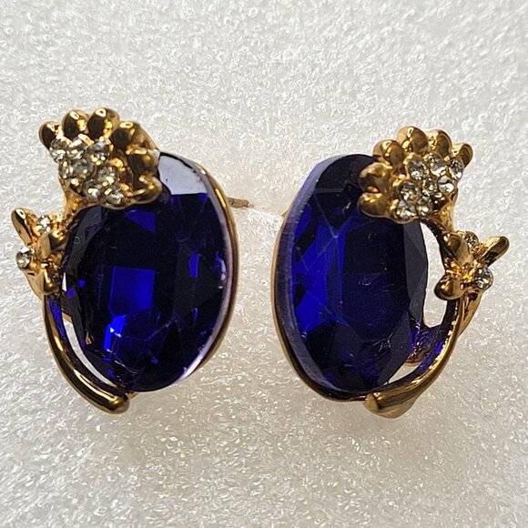 Oval Blue Fashion Crystal Faceted Earring - Picture 5 of 15